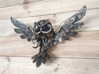 Hand Forged Iron Owl Wall Art: Woodland Sculpture
