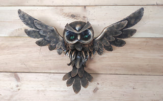 Hand Forged Iron Owl Wall Art: Woodland Sculpture