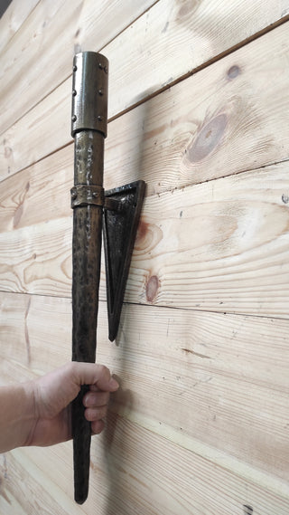 Hand Forged Wrought Iron Viking Torch Sconce - Medieval Wall Light