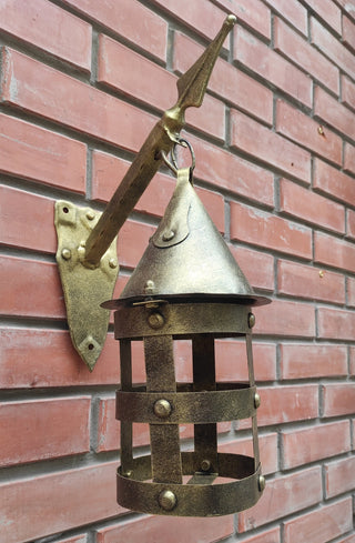 Wall lantern on a spear, medieval lamp, primitive light, rustic lamp, Viking Style, hanging lamp