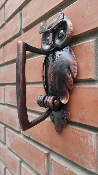Forged Iron Owl Barn Door Handle: Farmhouse Animal Door Pull