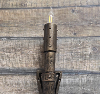 Hand Forged Wrought Iron Viking Torch Sconce - Medieval Wall Light