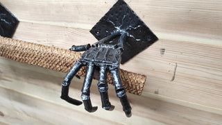 Handmade Iron Axe Wall Holder: Skeleton Hands Stand