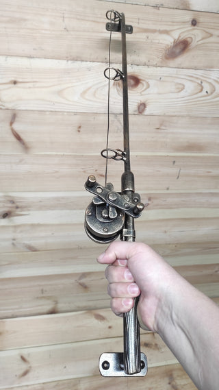 Hand Forged Fishing Rod Door Handle: Rustic Iron Barn Door Pull