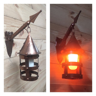 Handmade Forged Wall Lantern: Medieval Viking Style Spear Lamp