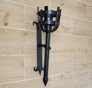 Hand Forged Wrought Iron Wall Sconce: Medieval Viking Torch Lantern