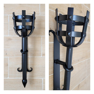 Hand Forged Wrought Iron Wall Sconce: Medieval Viking Torch Lantern