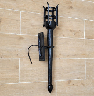 Hand Forged Wrought Iron Wall Sconce: Medieval Viking Torch Lantern