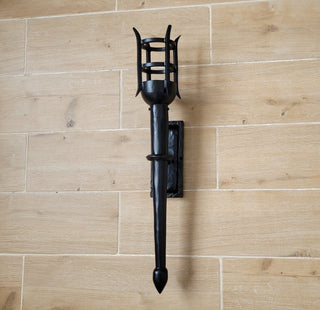 Hand Forged Wrought Iron Wall Sconce: Medieval Viking Torch Lantern