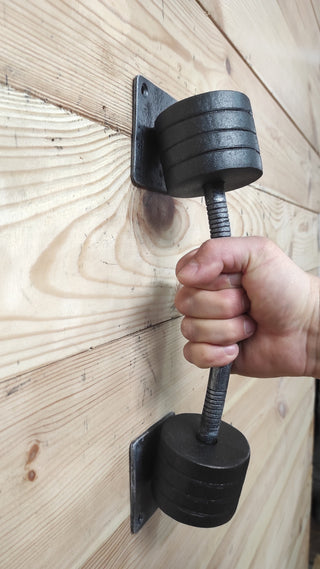 Forged Barbell Door Handle: Gym Decor, Wrought Iron Pull