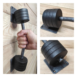 Forged Barbell Door Handle: Gym Decor, Wrought Iron Pull