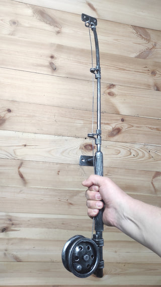 Hand Forged Fishing Rod Door Handle: Unique Iron Barn Door Pull