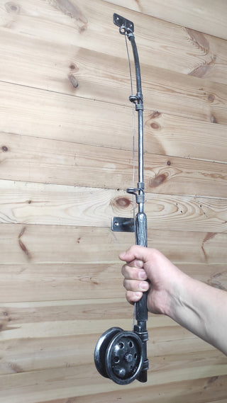 Hand Forged Fishing Rod Door Handle: Unique Iron Barn Door Pull