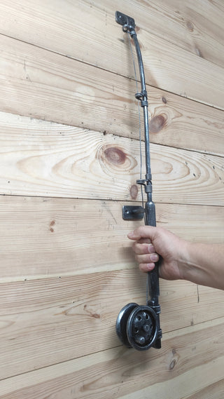 Hand Forged Fishing Rod Door Handle: Unique Iron Barn Door Pull