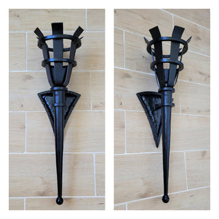 Hand Forged Wrought Iron Wall Sconce: Medieval Viking Torch Lantern