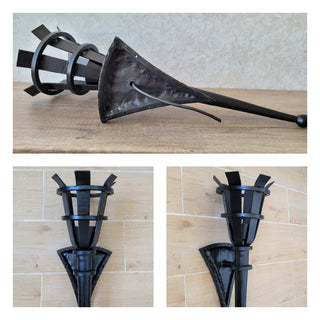 Hand Forged Wrought Iron Wall Sconce: Medieval Viking Torch Lantern