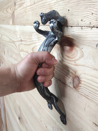 The door handle dog, barn door handle, door handle, metal handle, hand forged handle