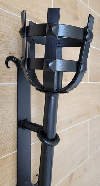 Hand Forged Wrought Iron Wall Sconce: Medieval Viking Torch Lantern