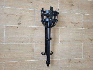 Hand Forged Wrought Iron Wall Sconce: Medieval Viking Torch Lantern