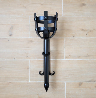 Hand Forged Wrought Iron Wall Sconce: Medieval Viking Torch Lantern