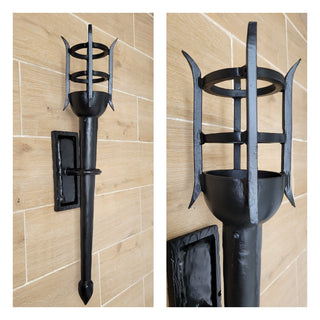 Hand Forged Wrought Iron Wall Sconce: Medieval Viking Torch Lantern