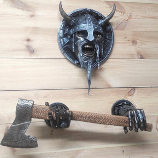 Handmade Viking Axe/Hammer Holder: Warrior Wall Decor