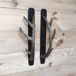 Handcrafted Iron Antler Door Handle: Rustic Barn Door Decor