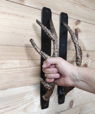 Handcrafted Iron Antler Door Handle: Rustic Barn Door Decor