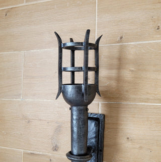 Hand Forged Wrought Iron Wall Sconce: Medieval Viking Torch Lantern