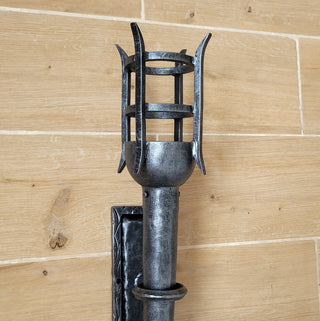 Hand Forged Wrought Iron Wall Sconce: Medieval Viking Torch Lantern