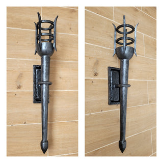 Hand Forged Wrought Iron Wall Sconce: Medieval Viking Torch Lantern