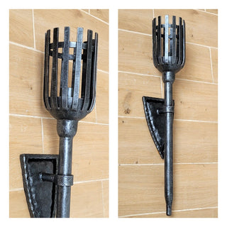 Hand Forged Wrought Iron Wall Sconce: Medieval Viking Torch Lamp