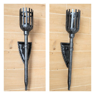 Hand Forged Wrought Iron Wall Sconce: Medieval Viking Torch Lamp