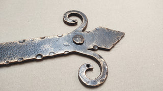 Hand Forged Decorative Door Hinge: Rustic Bronze Patina, 27.95"