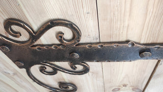 Hand Forged Decorative Door Hinge: Rustic Bronze Patina, 27.95"