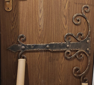 Hand Forged Decorative Door Hinge: Rustic Bronze Patina, 27.95"