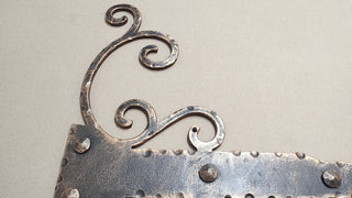 Hand Forged Decorative Door Hinge: Rustic Bronze Patina, 27.95"