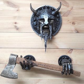 Handmade Viking Axe/Hammer Holder: Warrior Wall Decor