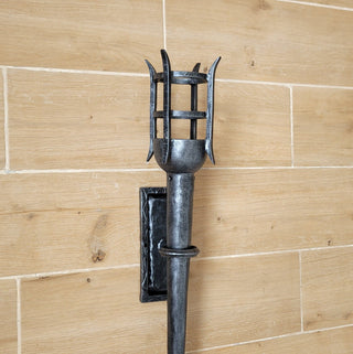 Hand Forged Wrought Iron Wall Sconce: Medieval Viking Torch Lantern