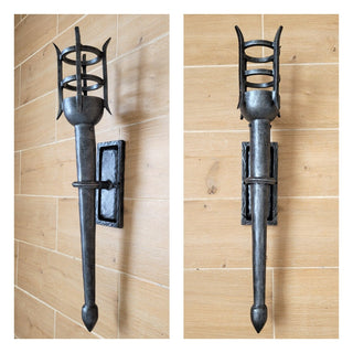 Hand Forged Wrought Iron Wall Sconce: Medieval Viking Torch Lantern