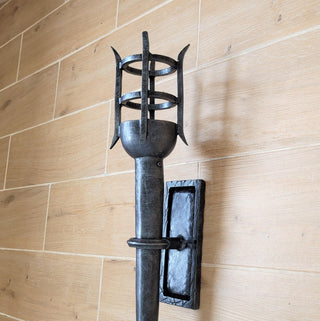 Hand Forged Wrought Iron Wall Sconce: Medieval Viking Torch Lantern