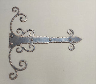 Hand Forged Decorative Door Hinge: Rustic Bronze Patina, 27.95"