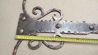 Hand Forged Decorative Door Hinge: Rustic Bronze Patina, 27.95"