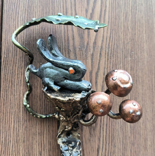 Handmade Metal Bunny Door Handle: Rustic Home or Garden Decor