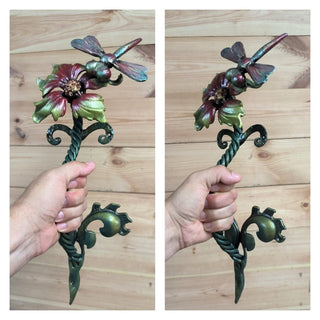 Hand Forged Flower Door Handle: Wrought Iron Barn Decor