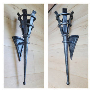 Hand Forged Wrought Iron Wall Sconce: Medieval Viking Torch Lantern