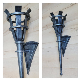 Hand Forged Wrought Iron Wall Sconce: Medieval Viking Torch Lantern