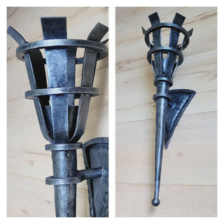 Hand Forged Wrought Iron Wall Sconce: Medieval Viking Torch Lantern