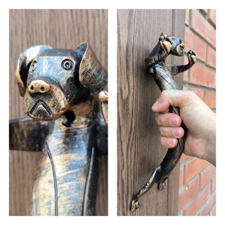 The door handle dog, barn door handle, door handle, metal handle, hand forged handle