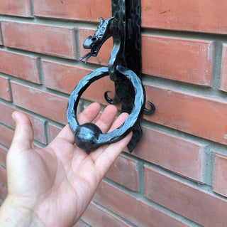 Hand Forged Dragon Door Knocker: Medieval Style Metal Decor